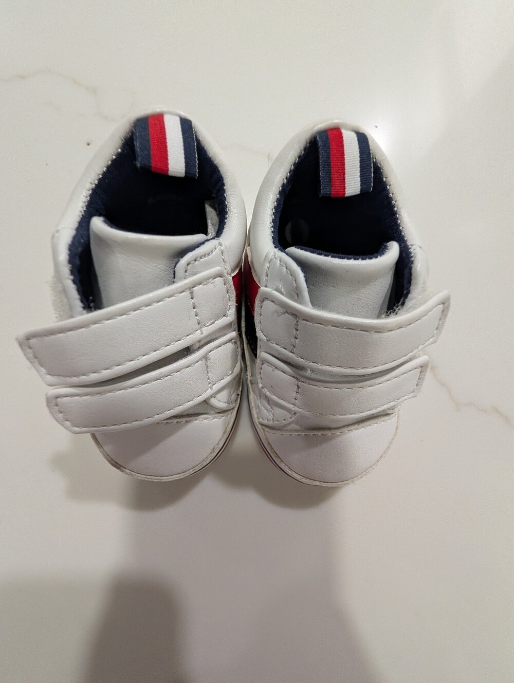 Baby Hilfiger White Kids Velcro Sneakers with Red & Navy Classic Trim
